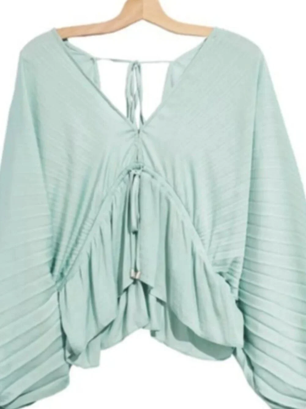 Free People Turquoise Pleated Billow Blouse XS NWT